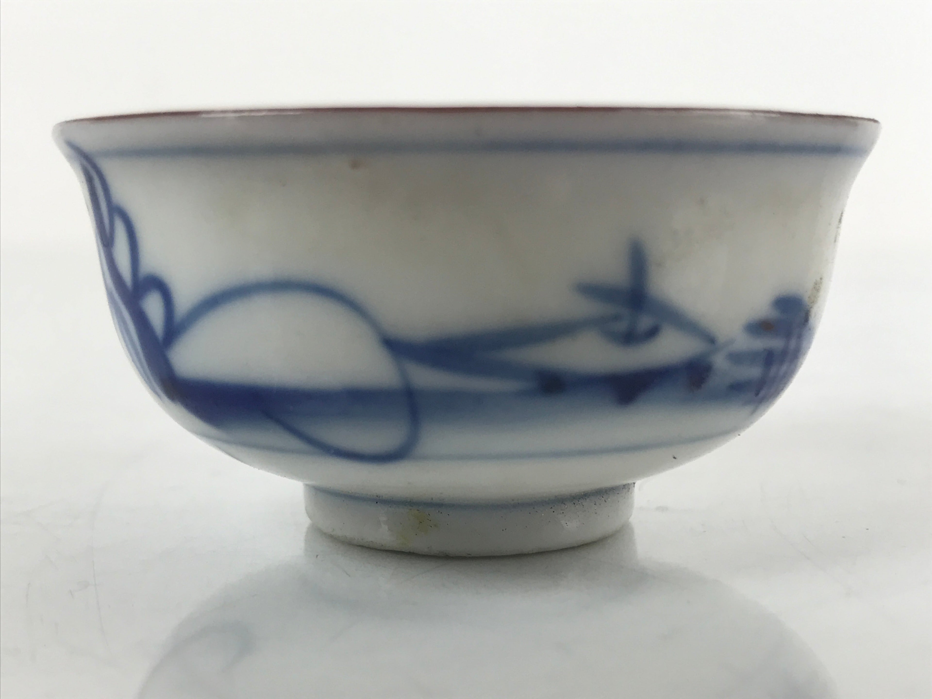 Japanese Kutani Ware Porcelain Sake Cup Vtg Tsubomi Ochoko Pagoda Pine Tree G239