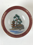 Japanese Kutani Ware Porcelain Sake Cup Vtg Tsubomi Ochoko Pagoda Pine Tree G239