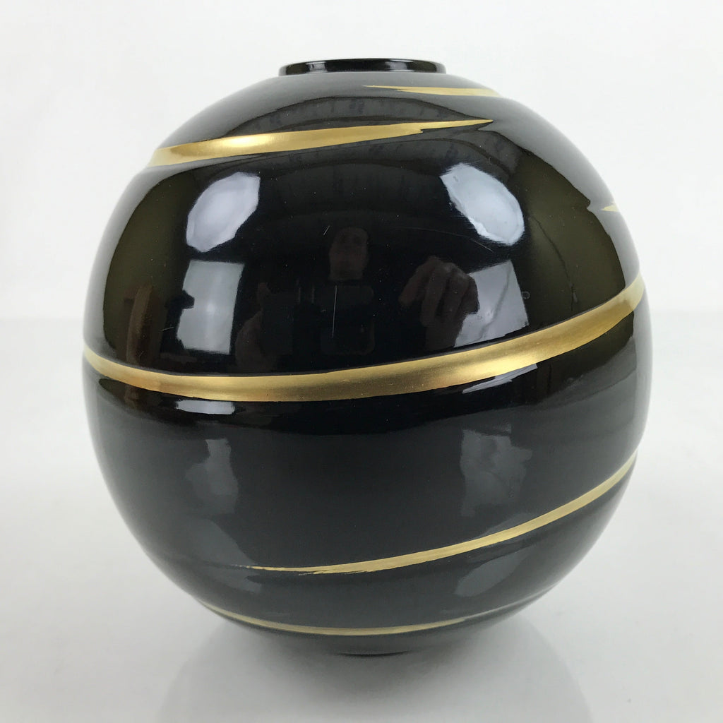 Japanese Lacquer Flower Vase Wajima Nuri Ikebana Kabin Black Gold W/Box PX730