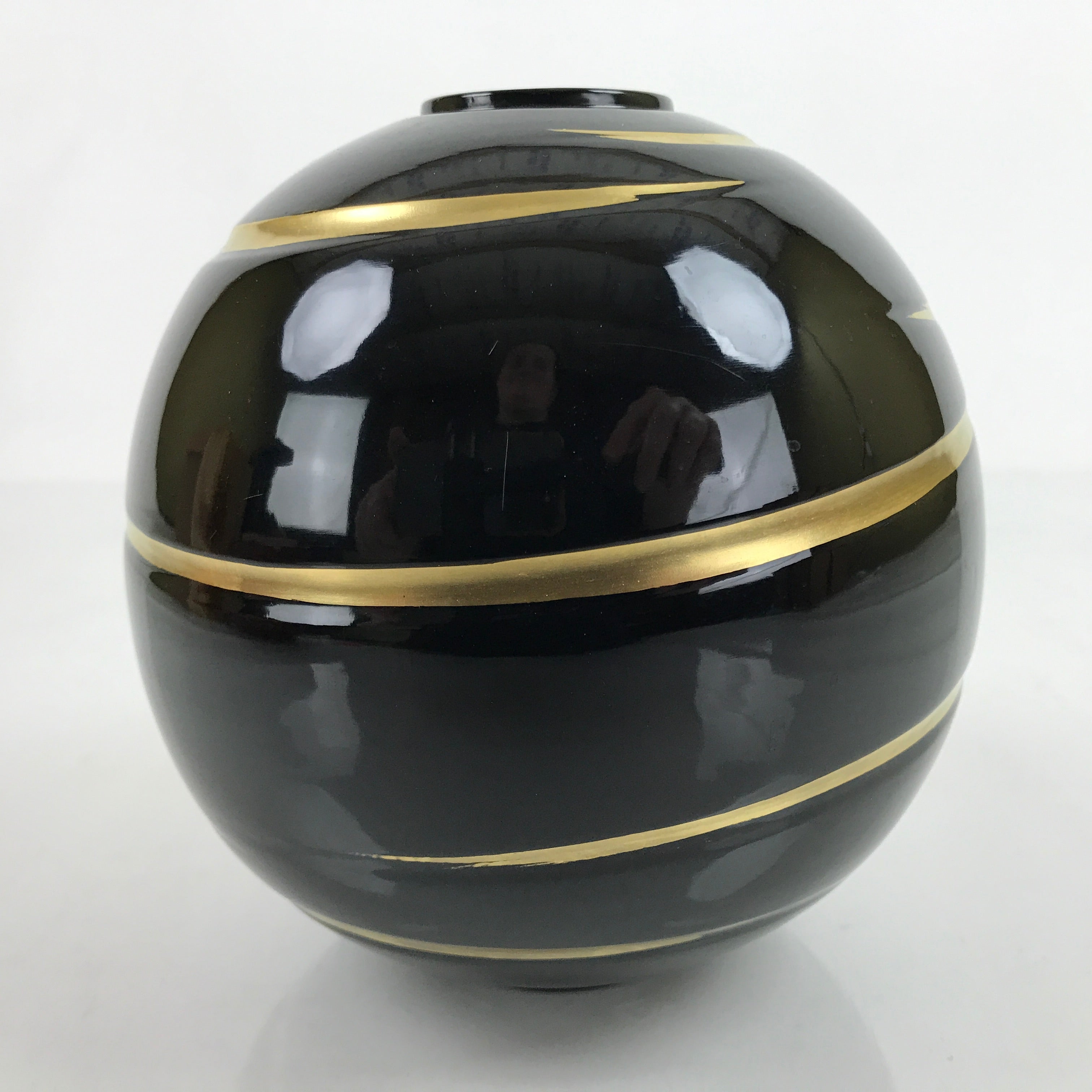 Japanese Lacquer Flower Vase Wajima Nuri Ikebana Kabin Black Gold W/Box PX730