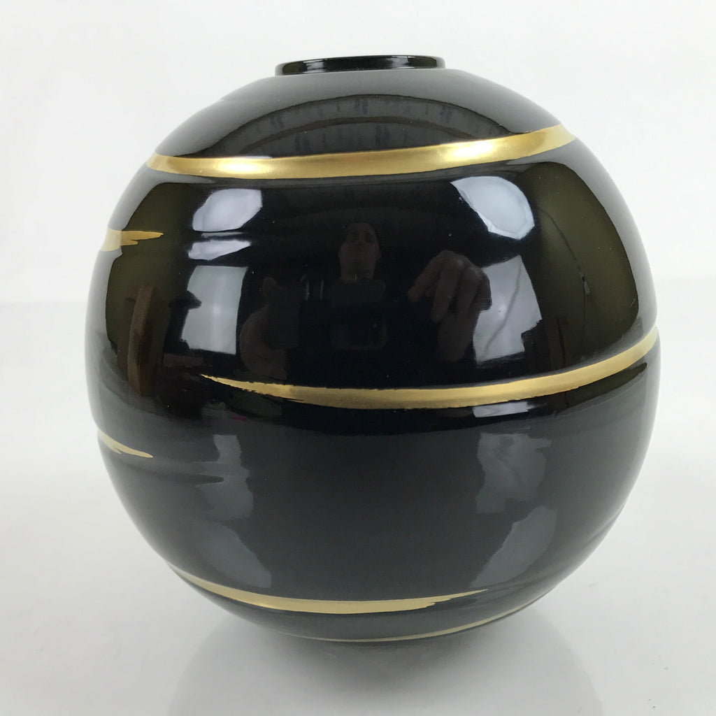 Japanese Lacquer Flower Vase Wajima Nuri Ikebana Kabin Black Gold W/Box PX730