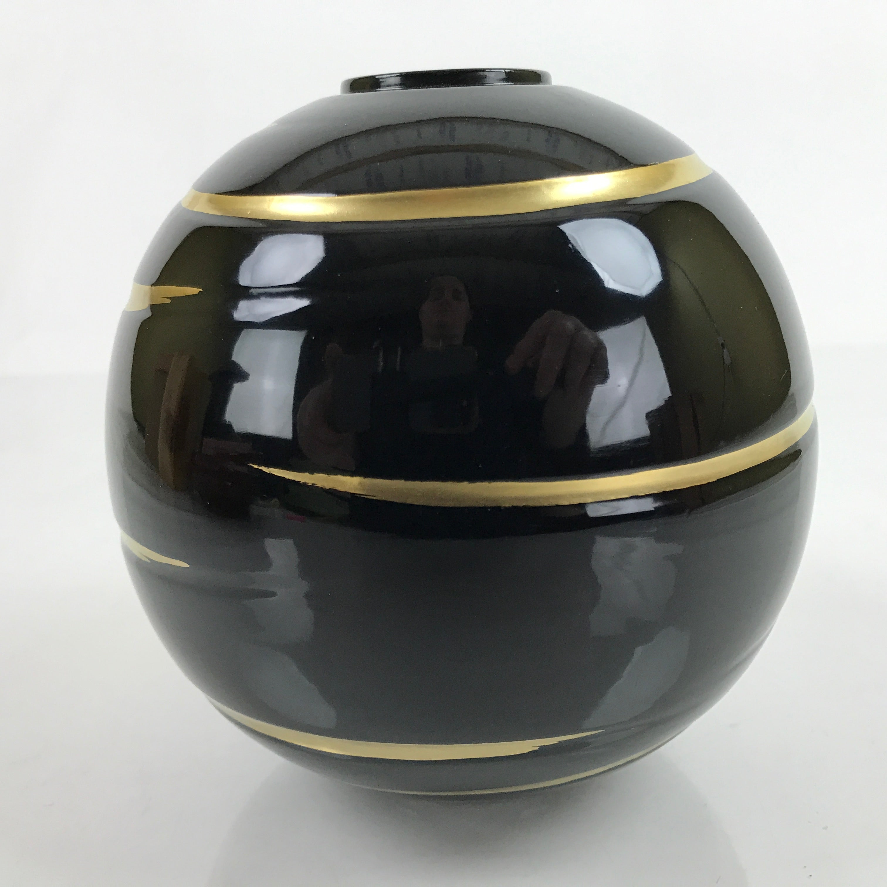 Japanese Lacquer Flower Vase Wajima Nuri Ikebana Kabin Black Gold W/Box PX730