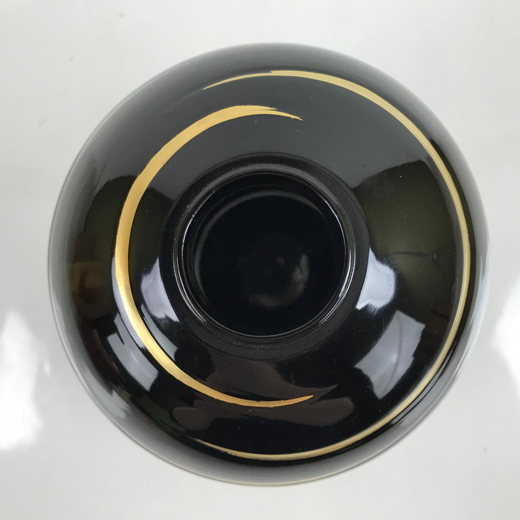 Japanese Lacquer Flower Vase Wajima Nuri Ikebana Kabin Black Gold W/Box PX730