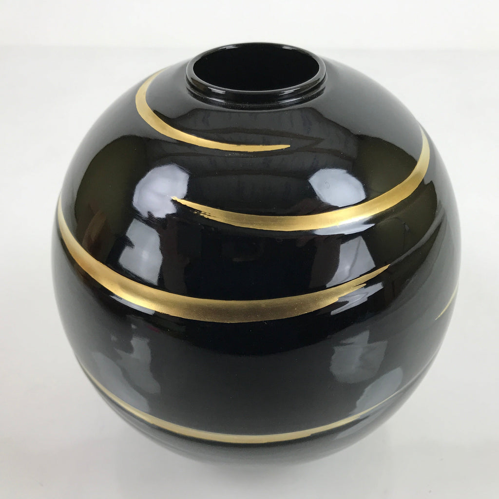 Japanese Lacquer Flower Vase Wajima Nuri Ikebana Kabin Black Gold W/Box PX730