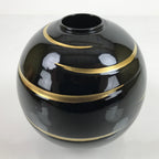 Japanese Lacquer Flower Vase Wajima Nuri Ikebana Kabin Black Gold W/Box PX730
