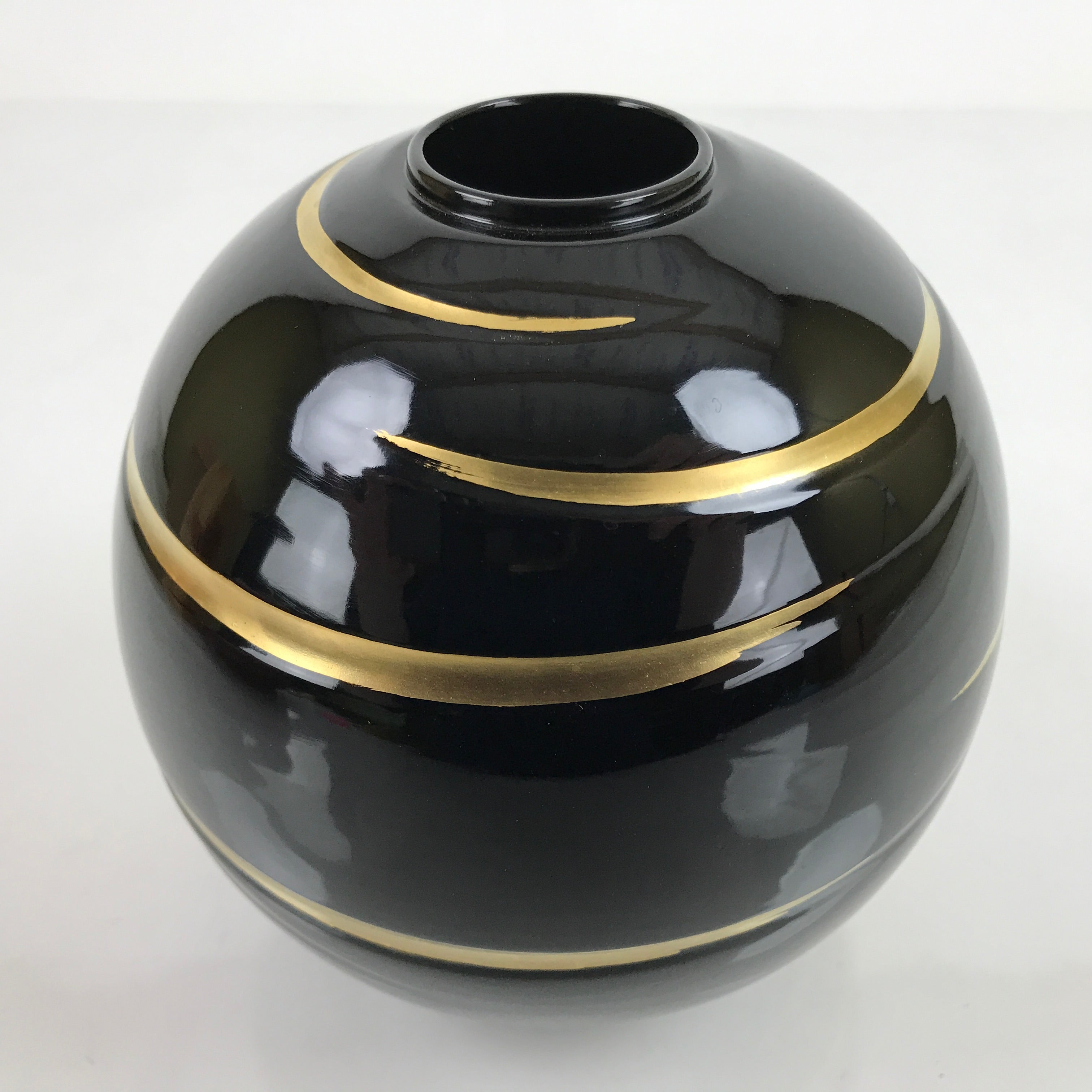 Japanese Lacquer Flower Vase Wajima Nuri Ikebana Kabin Black Gold W/Box PX730