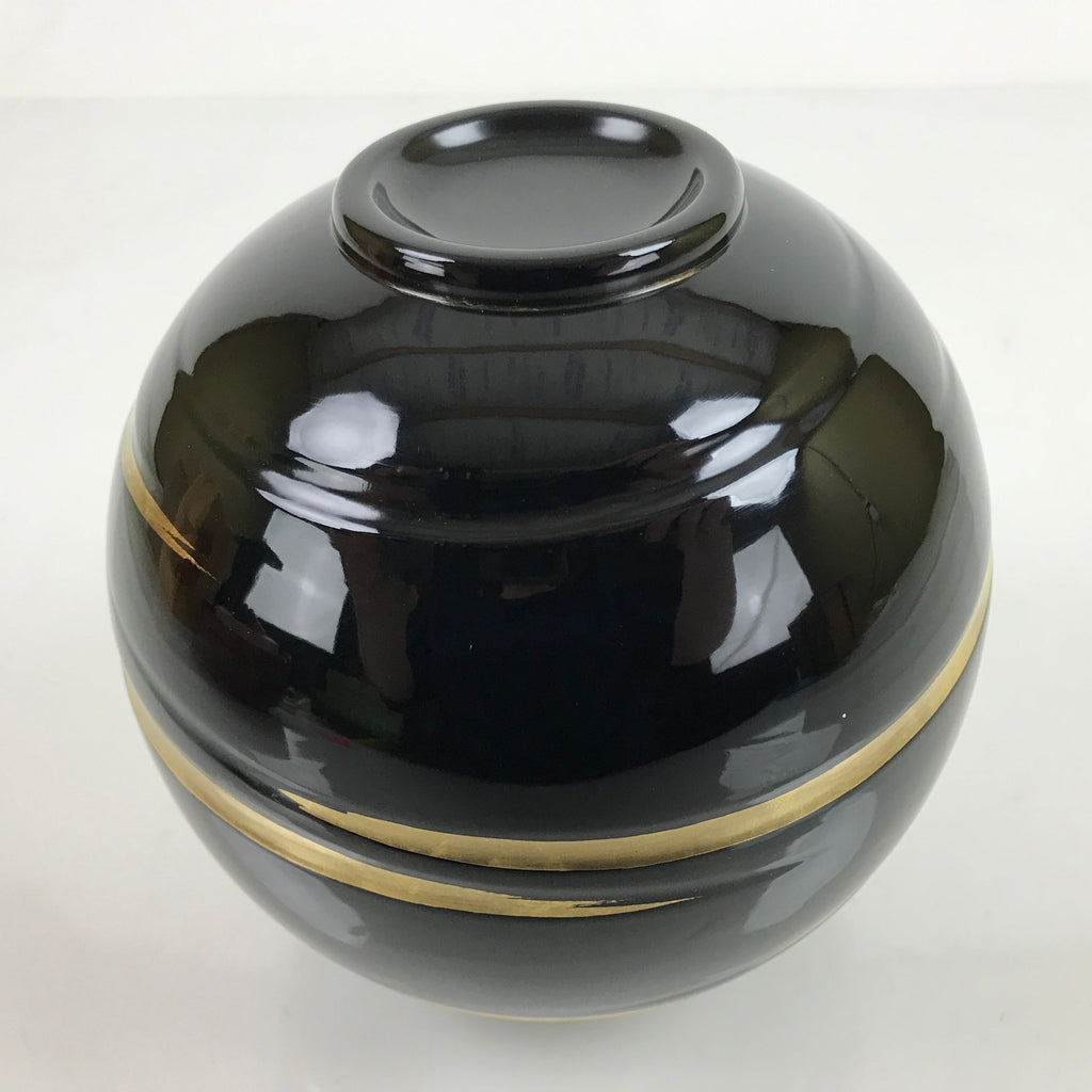 Japanese Lacquer Flower Vase Wajima Nuri Ikebana Kabin Black Gold W/Box PX730
