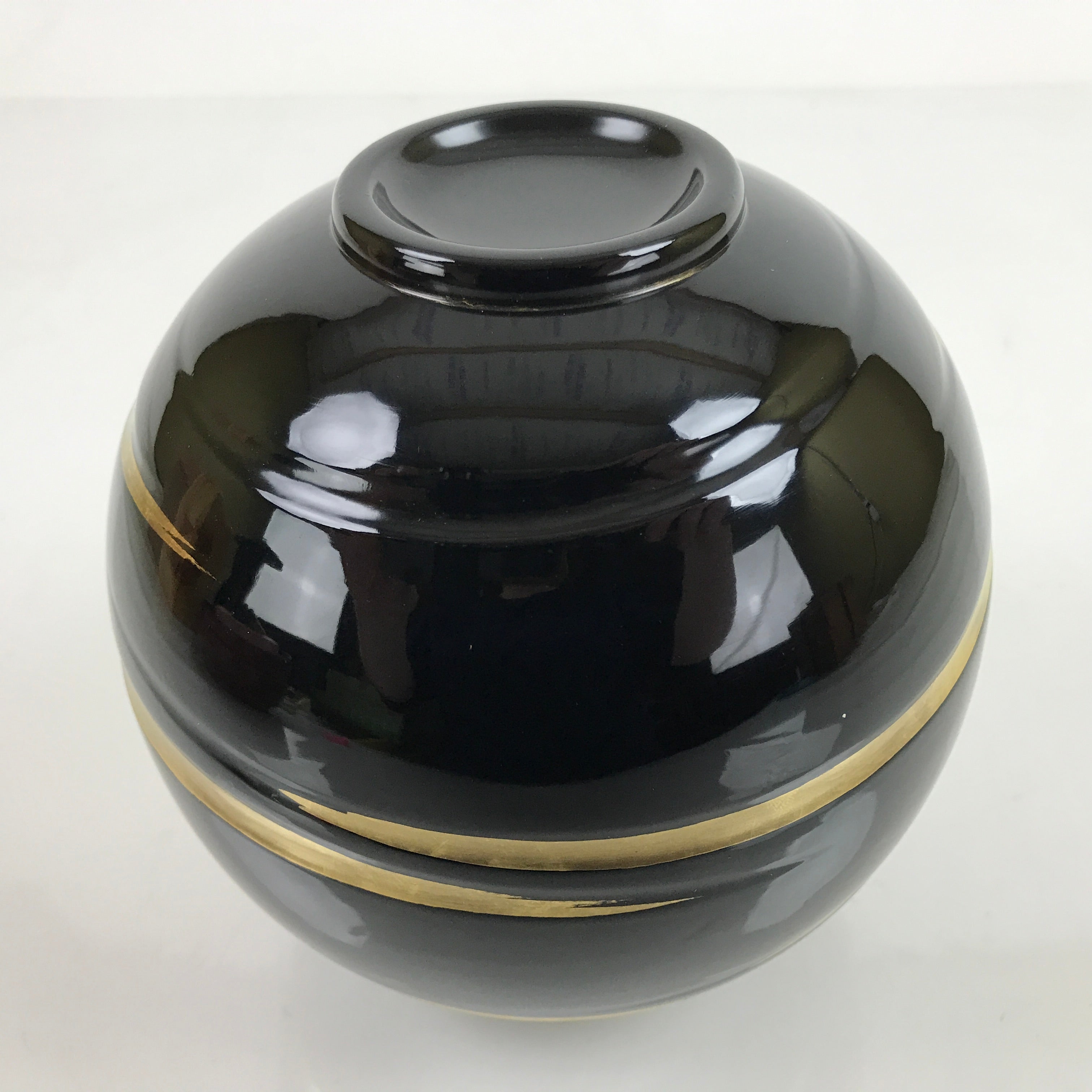 Japanese Lacquer Flower Vase Wajima Nuri Ikebana Kabin Black Gold W/Box PX730