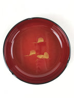 Japanese Lacquer Imitation Round Serving Plate Vtg Red Black Gold Cranes L32