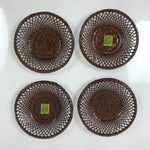 Japanese Lacquer Rantai Bamboo Drink Saucers Vtg Chataku Coaster 5pc Brown L377