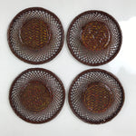 Japanese Lacquer Rantai Bamboo Drink Saucers Vtg Chataku Coaster 5pc Brown L377