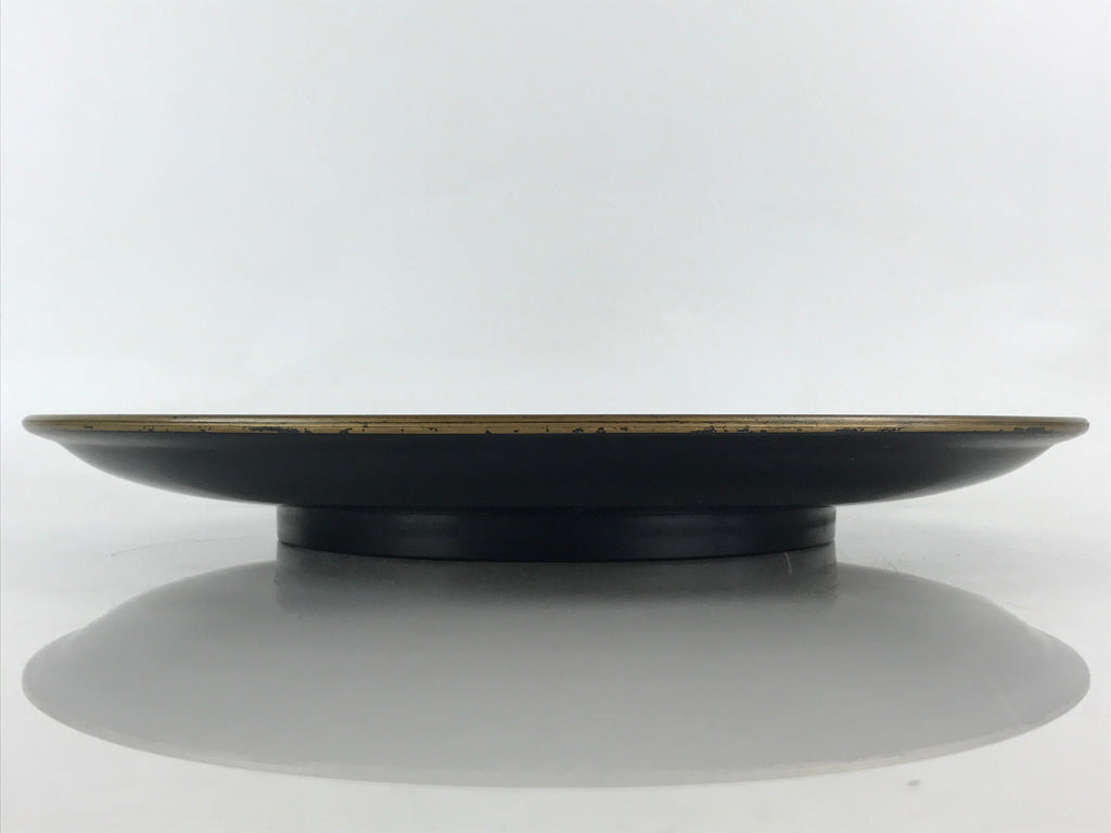 Japanese Lacquer Replica Large Serving Tray Vtg Koi Carp Obon Black Round L14