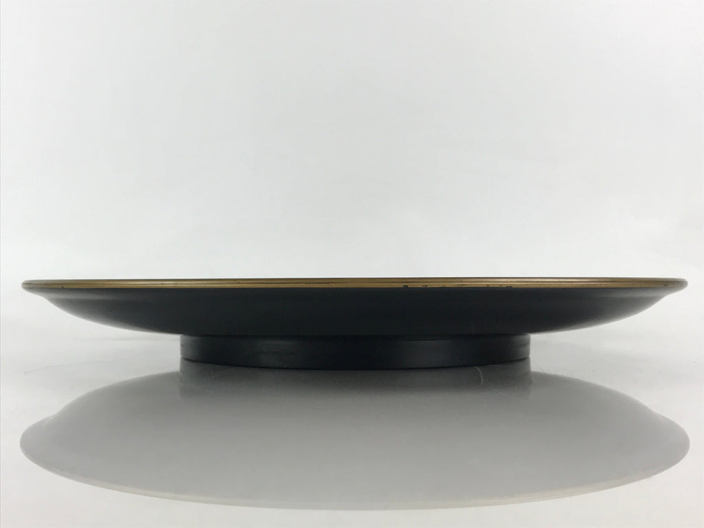 Japanese Lacquer Replica Large Serving Tray Vtg Koi Carp Obon Black Round L14