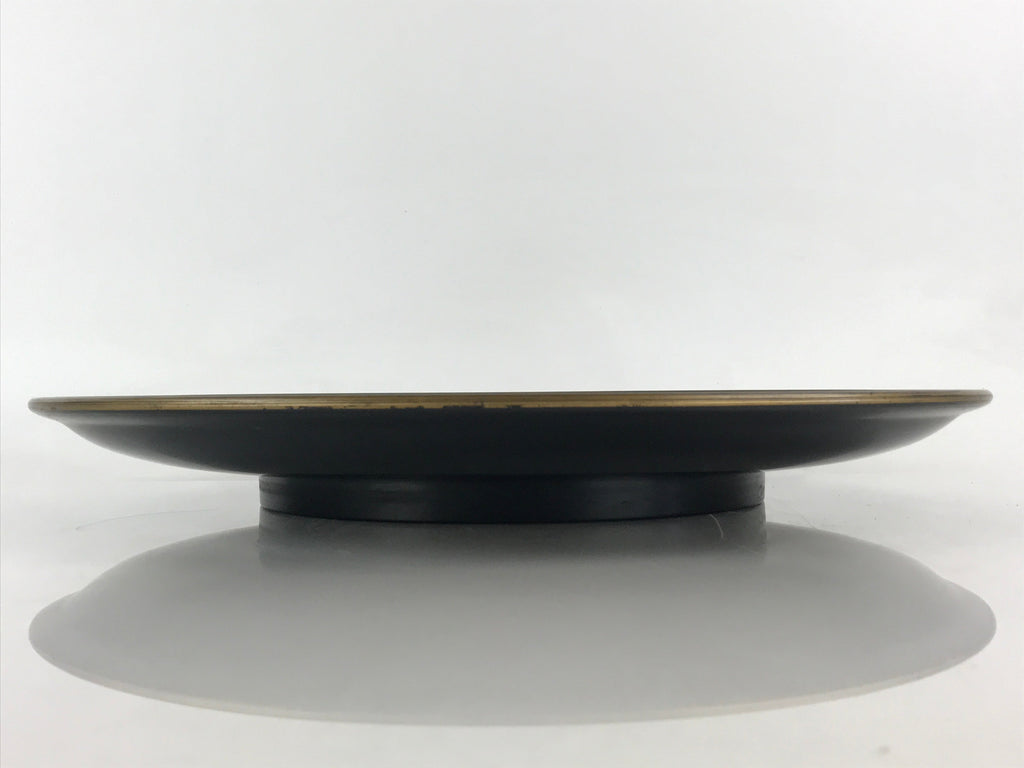 Japanese Lacquer Replica Large Serving Tray Vtg Koi Carp Obon Black Round L14