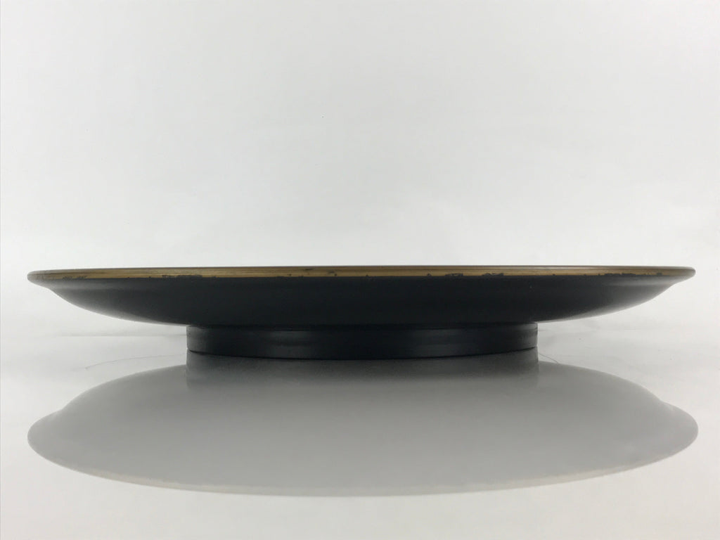 Japanese Lacquer Replica Large Serving Tray Vtg Koi Carp Obon Black Round L14
