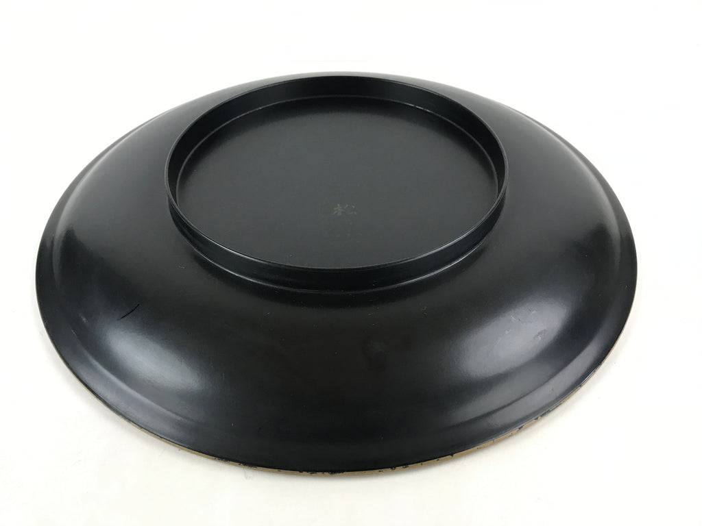 Japanese Lacquer Replica Large Serving Tray Vtg Koi Carp Obon Black Round L14