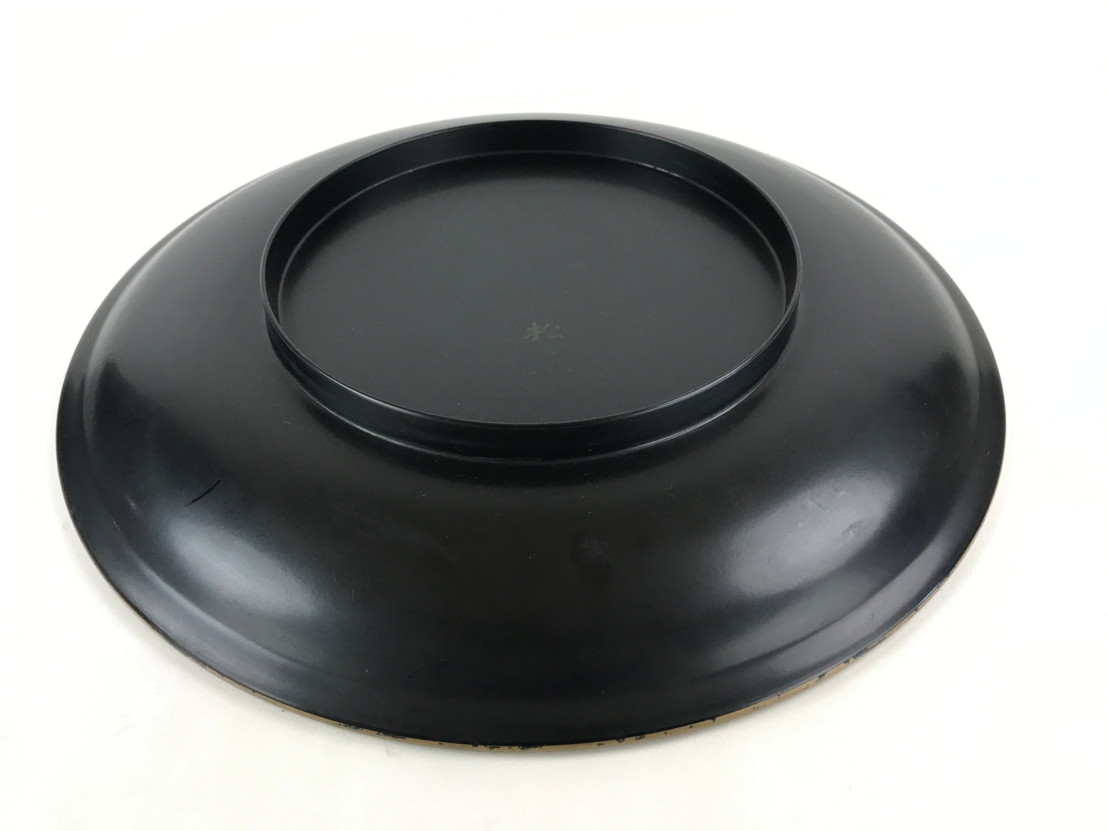 Japanese Lacquer Replica Large Serving Tray Vtg Koi Carp Obon Black Round L14
