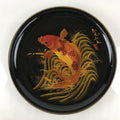 Japanese Lacquer Replica Large Serving Tray Vtg Koi Carp Obon Black Round L14