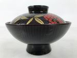 Japanese Lacquer Replica Resin Lidded Rice Bowl Owan Vtg Nanten Brown Gold LB164