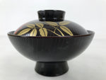 Japanese Lacquer Replica Resin Lidded Rice Bowl Owan Vtg Nanten Brown Gold LB164