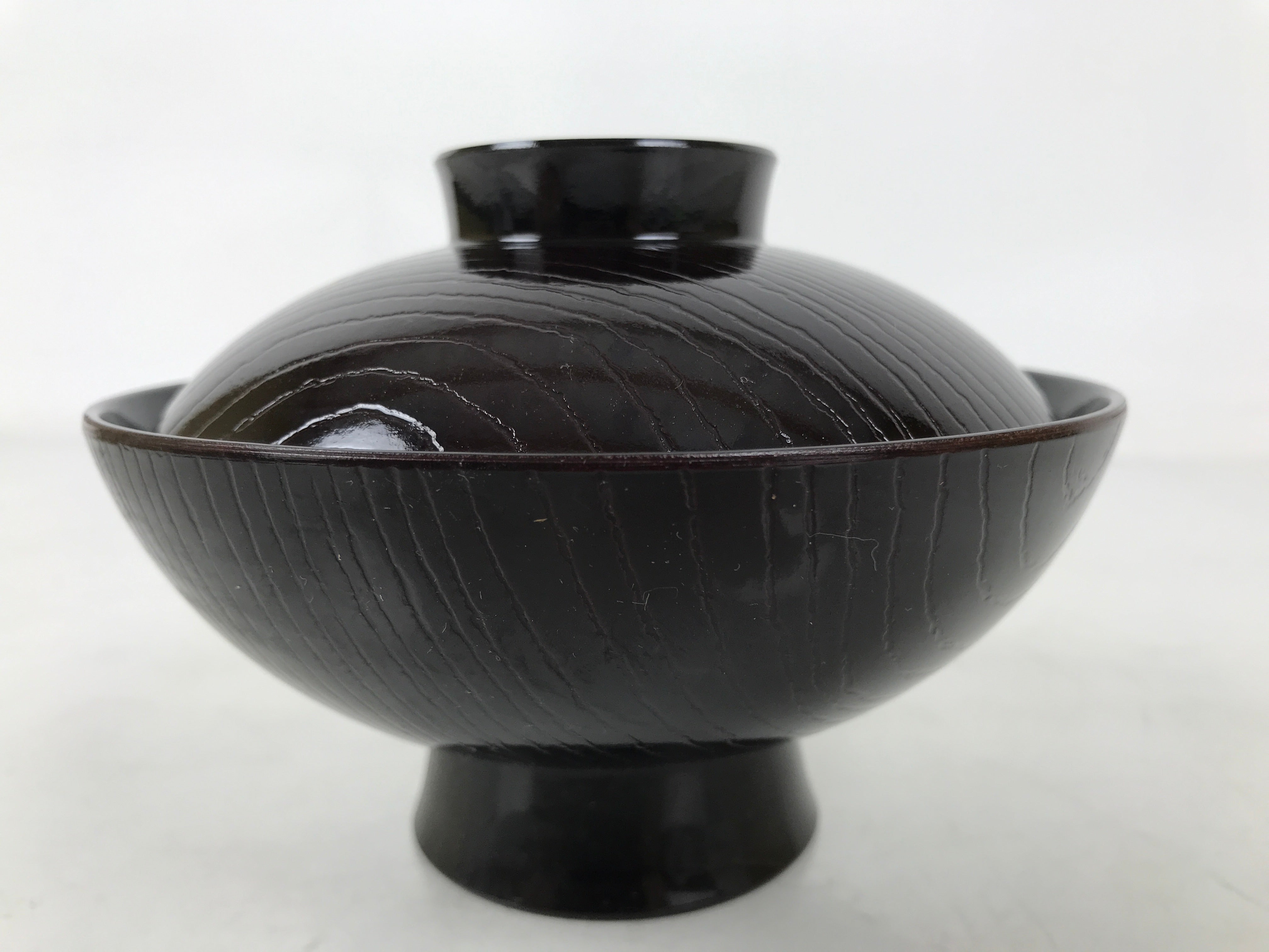Japanese Lacquer Replica Resin Lidded Rice Bowl Owan Vtg Nanten Brown Gold LB164