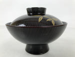 Japanese Lacquer Replica Resin Lidded Rice Bowl Owan Vtg Nanten Brown Gold LB164