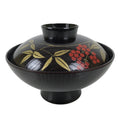 Japanese Lacquer Replica Resin Lidded Rice Bowl Owan Vtg Nanten Brown Gold LB164