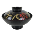 Japanese Lacquer Replica Resin Lidded Rice Bowl Owan Vtg Nanten Brown Gold LB164