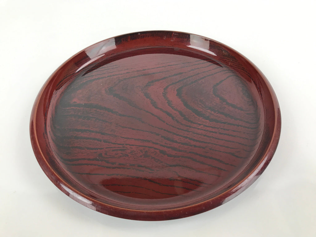 Japanese Lacquer Replica Resin Serving Tray Vtg Small Round Obon Brown L149