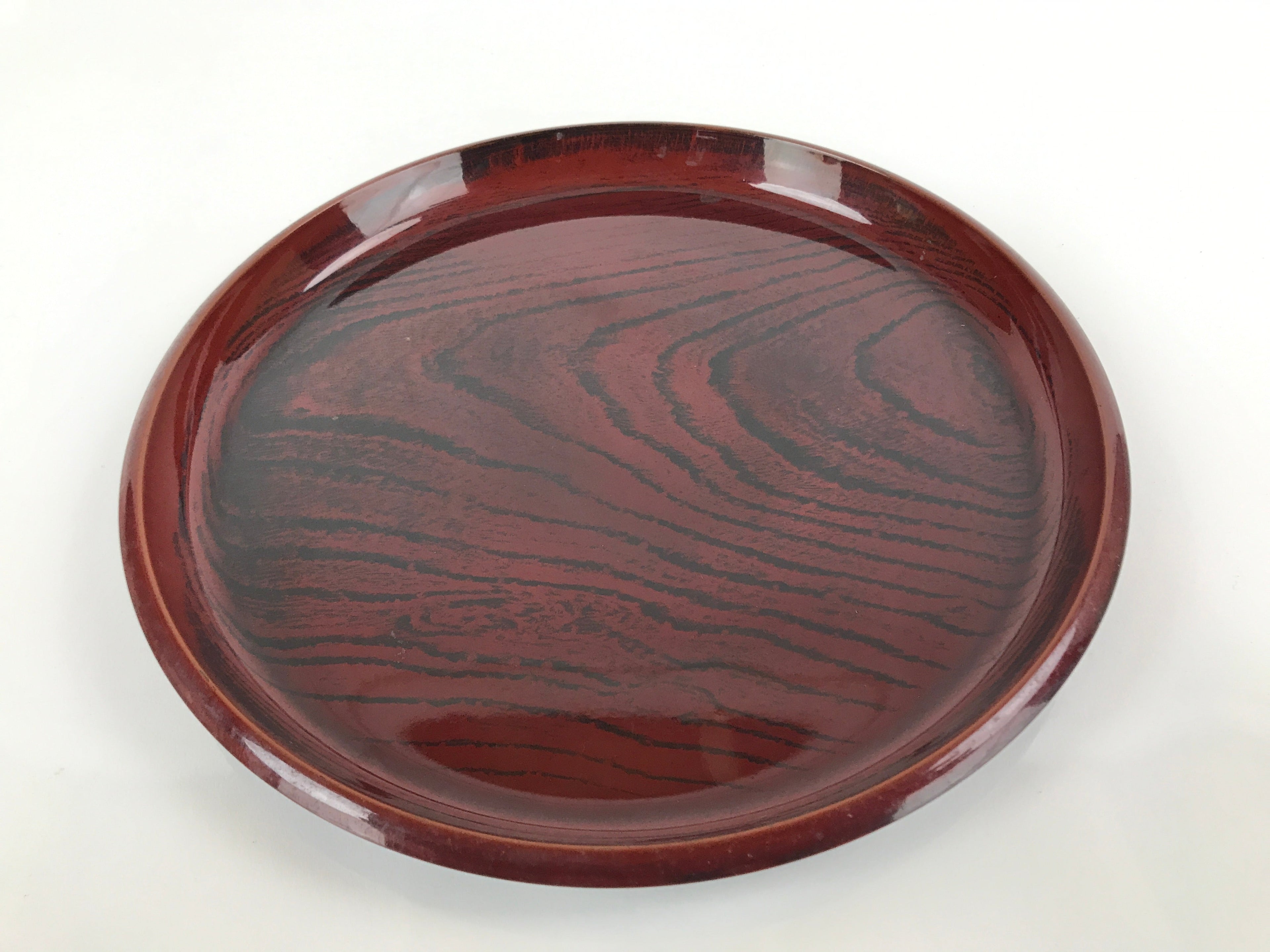 Japanese Lacquer Replica Resin Serving Tray Vtg Small Round Obon Brown L149