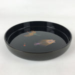 Japanese Lacquer Replica Round Serving Tray Vtg Flying Crane Black Resin L26