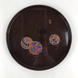 Japanese Lacquer Replica Round Serving Tray Vtg Temari Ball Obon Resin L16