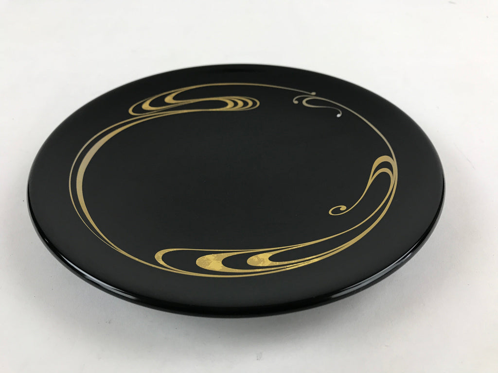 Japanese Lacquer Replica Round Serving Tray Vtg Water Ripple Ryusui Resin L18
