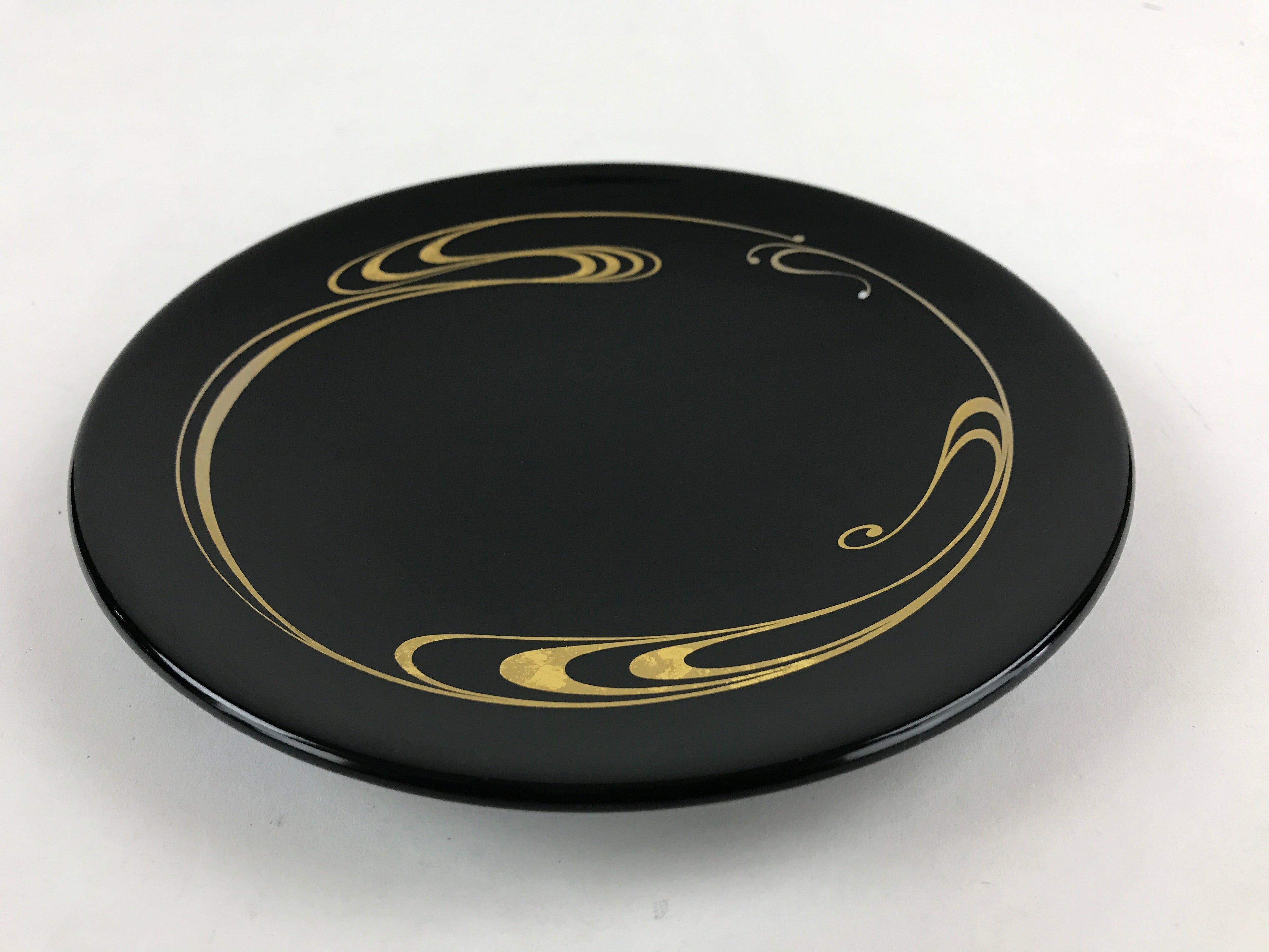 Japanese Lacquer Replica Round Serving Tray Vtg Water Ripple Ryusui Resin L18