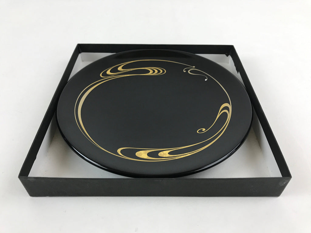 Japanese Lacquer Replica Round Serving Tray Vtg Water Ripple Ryusui Resin L18
