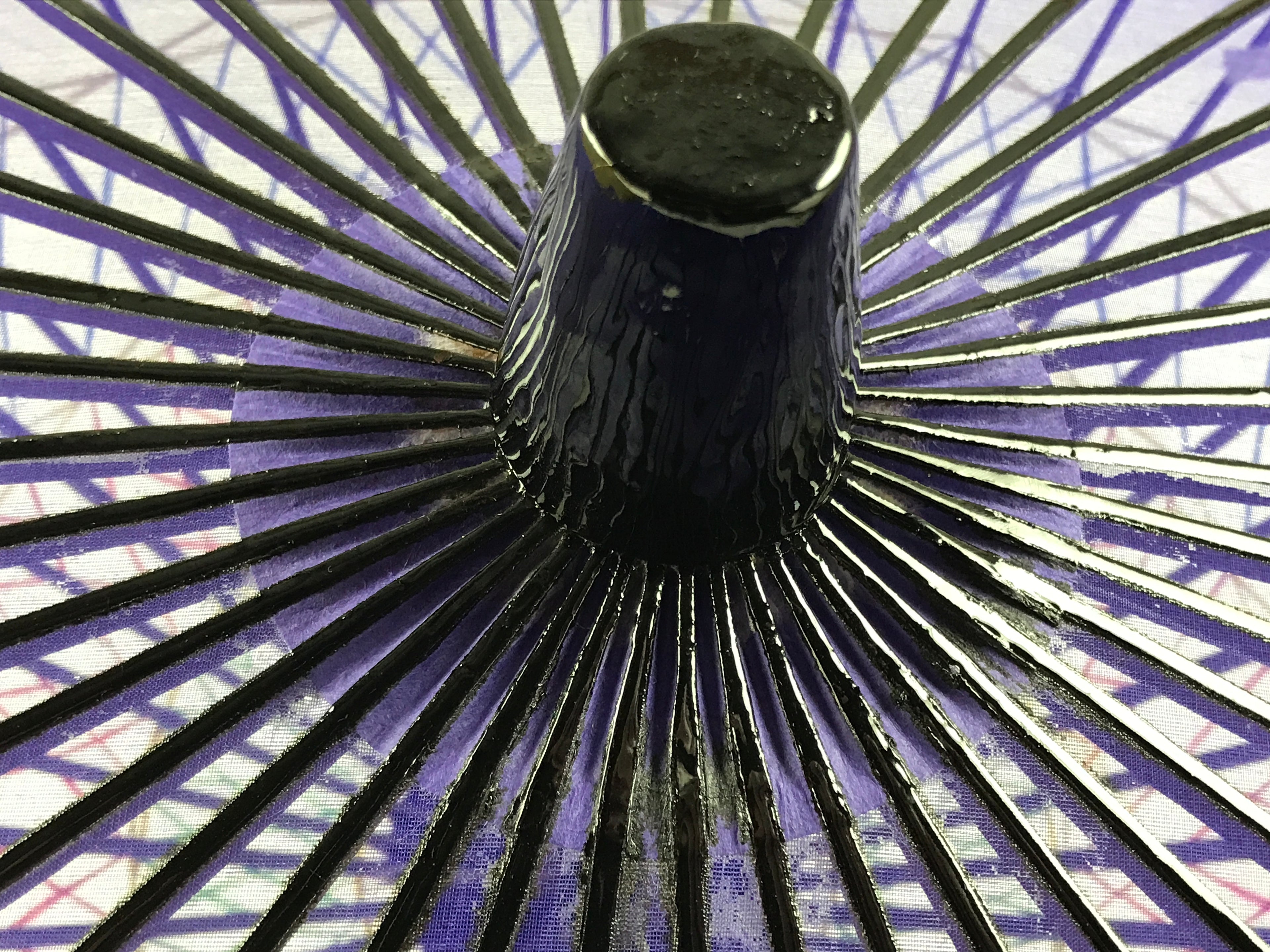 Japanese Lacquer Umbrella Parasol Vtg Wagasa Maigasa Geisha Fabric Purple JK857