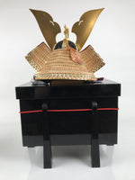 Japanese Lacquer Wood Boxed Kabuto Samurai Helmet Vtg Display Gold Dragon ID660