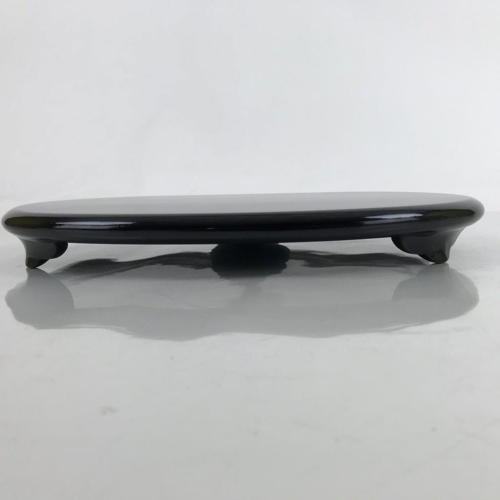 Japanese Lacquer Wood Flower Vase Stand Vtg Oval Black Kadai Ikebana WT540