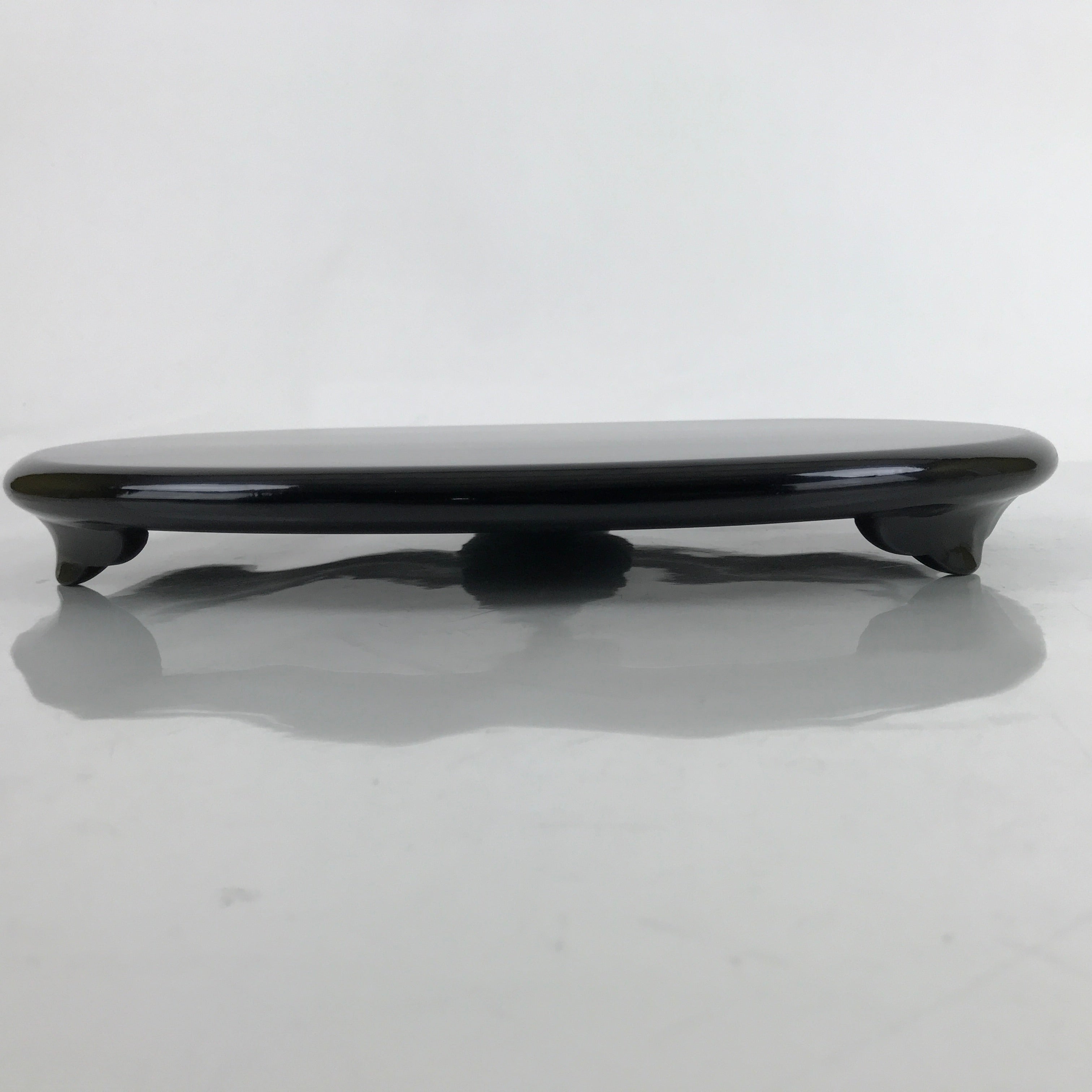 Japanese Lacquer Wood Flower Vase Stand Vtg Oval Black Kadai Ikebana WT540