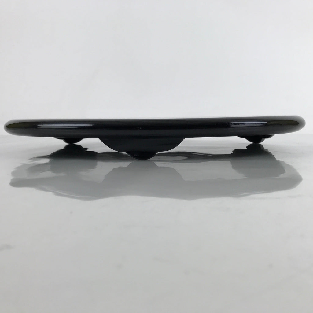 Japanese Lacquer Wood Flower Vase Stand Vtg Oval Black Kadai Ikebana WT540
