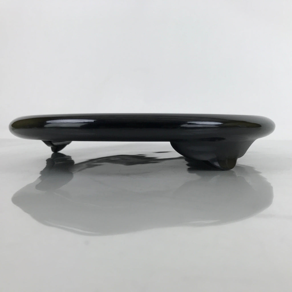 Japanese Lacquer Wood Flower Vase Stand Vtg Oval Black Kadai Ikebana WT540
