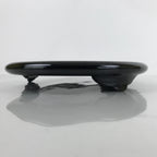 Japanese Lacquer Wood Flower Vase Stand Vtg Oval Black Kadai Ikebana WT540