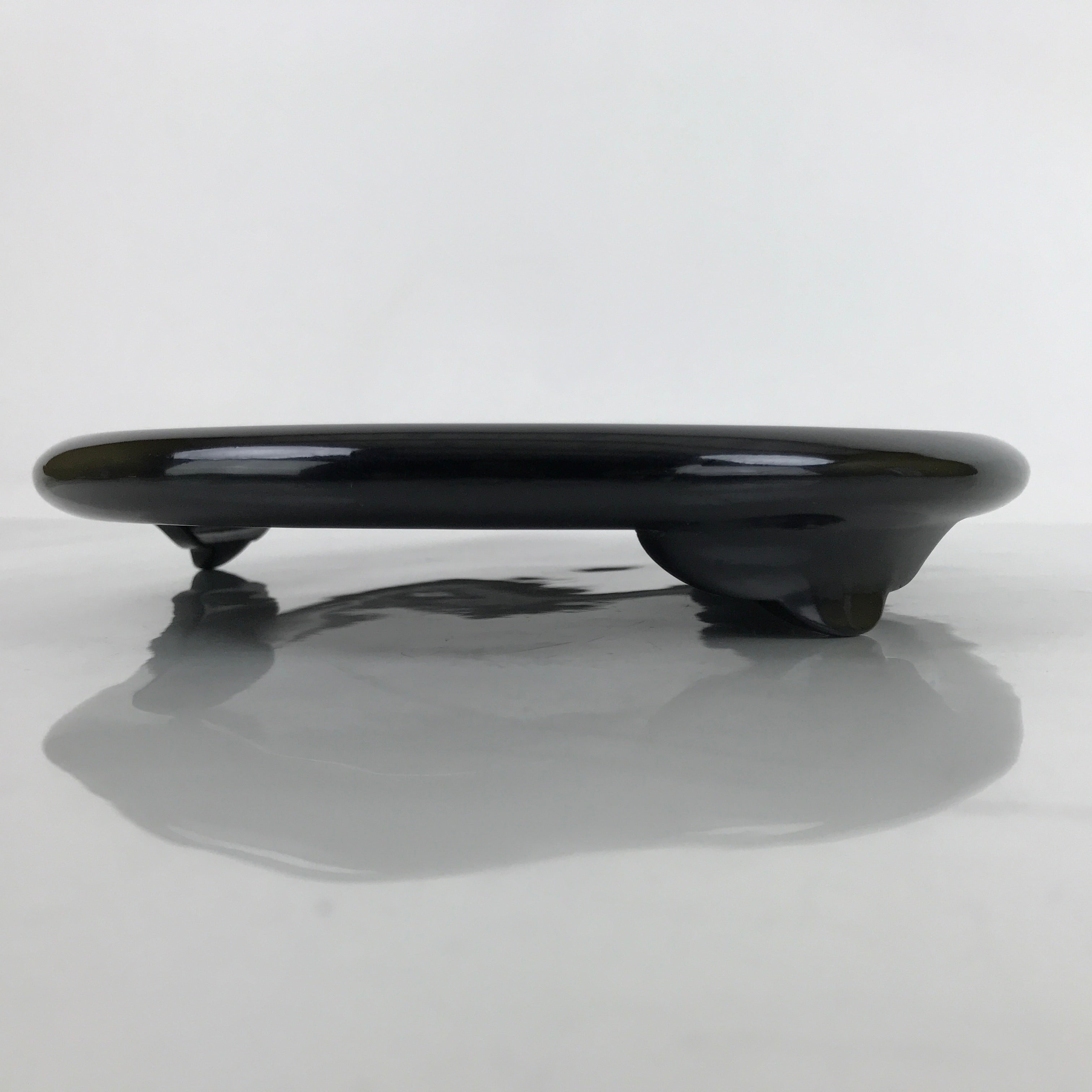 Japanese Lacquer Wood Flower Vase Stand Vtg Oval Black Kadai Ikebana WT540