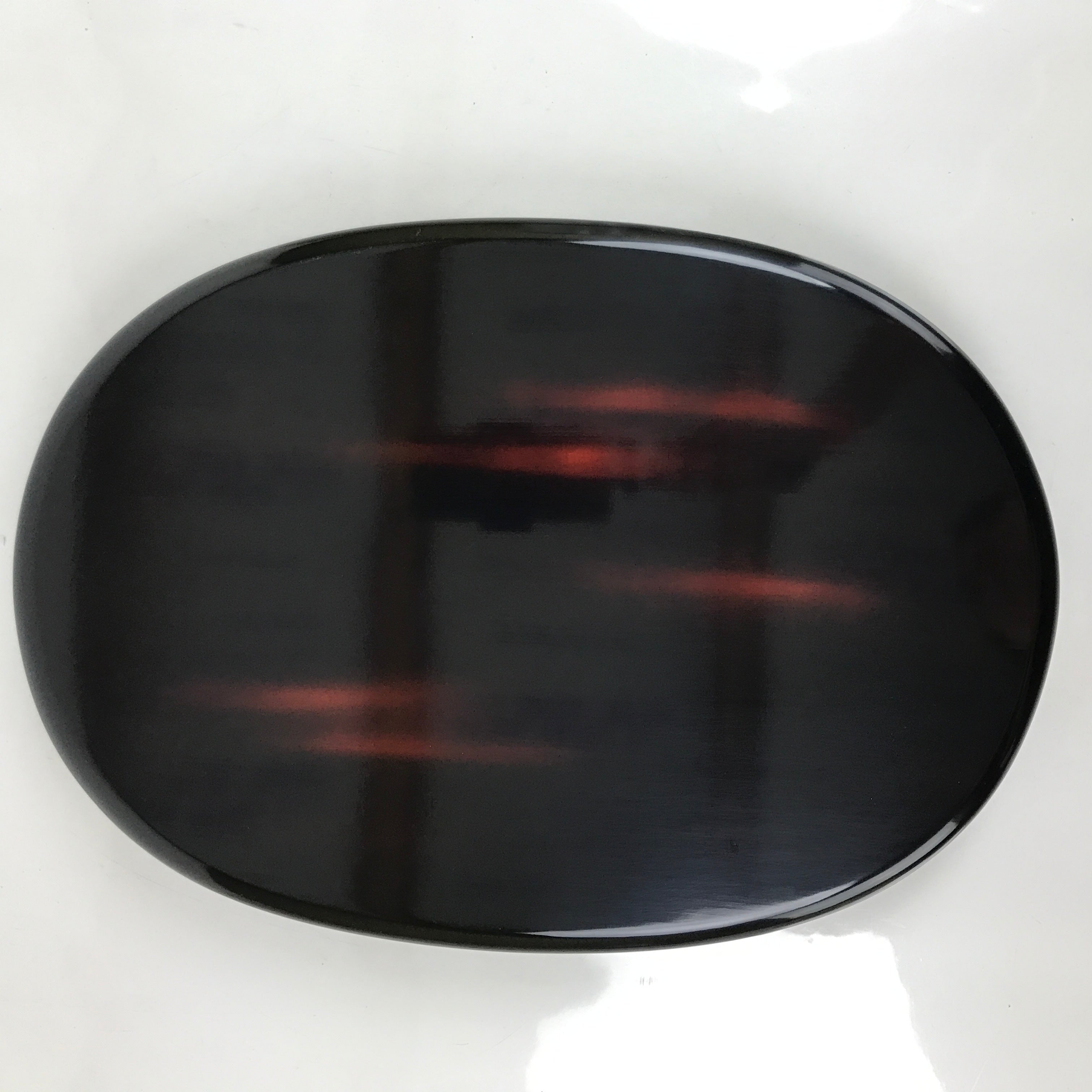 Japanese Lacquer Wood Flower Vase Stand Vtg Oval Black Kadai Ikebana WT540