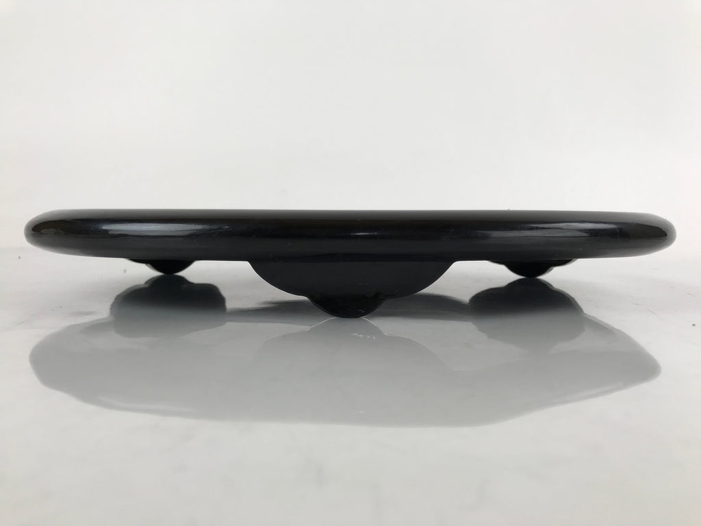 Japanese Lacquer Wood Flower Vase Stand Vtg Oval Makie Waves Kadai Ikebana WT516