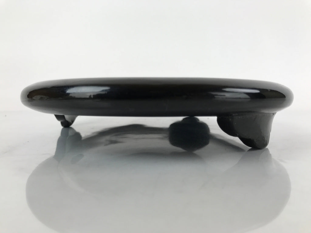 Japanese Lacquer Wood Flower Vase Stand Vtg Oval Makie Waves Kadai Ikebana WT516