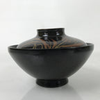 Japanese Lacquer Wood Lidded Bowl Nimonowan Vtg Makie Bird Black Gold LB122