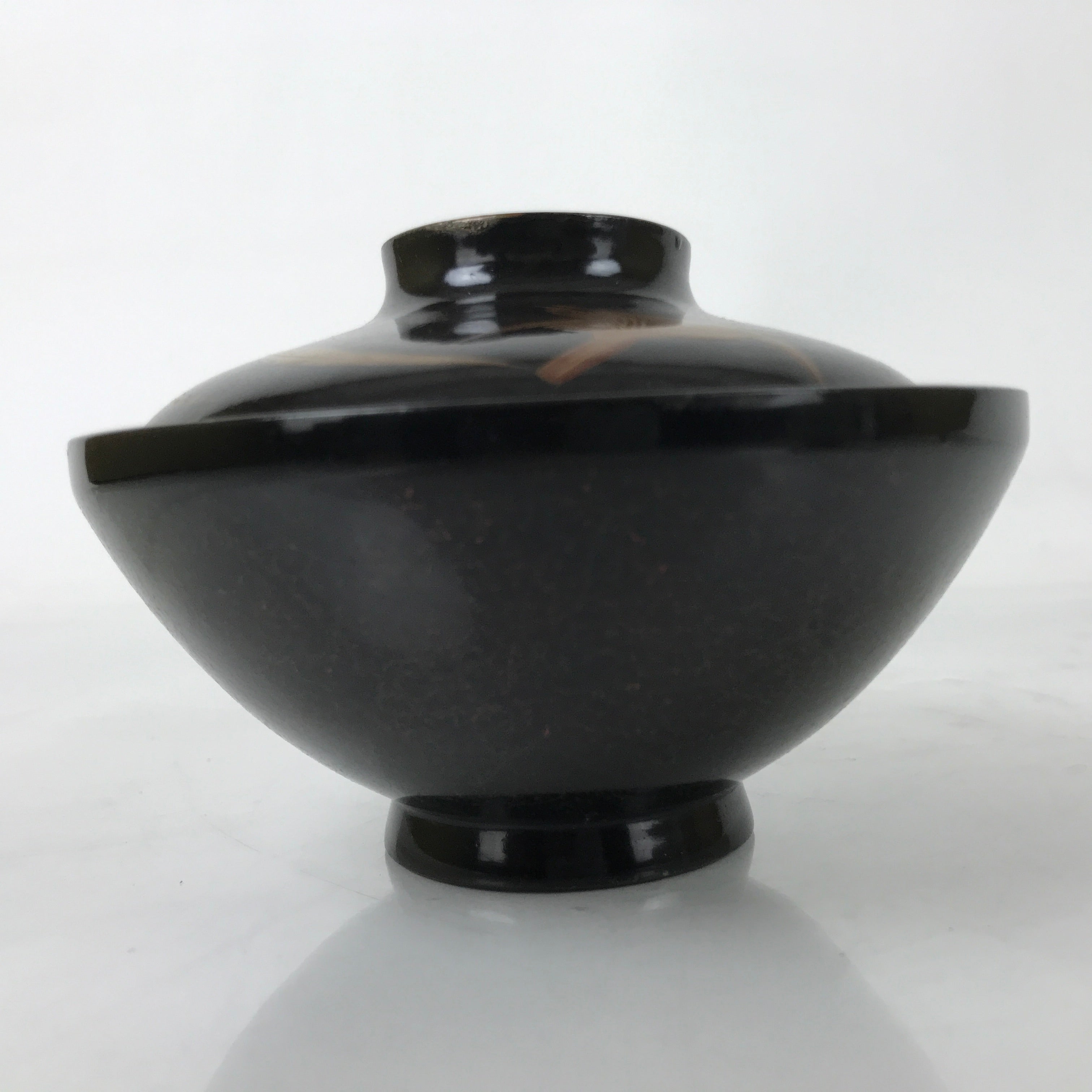 Japanese Lacquer Wood Lidded Bowl Nimonowan Vtg Makie Bird Black Gold LB122