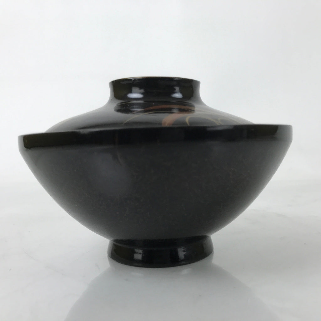 Japanese Lacquer Wood Lidded Bowl Nimonowan Vtg Makie Bird Black Gold LB122