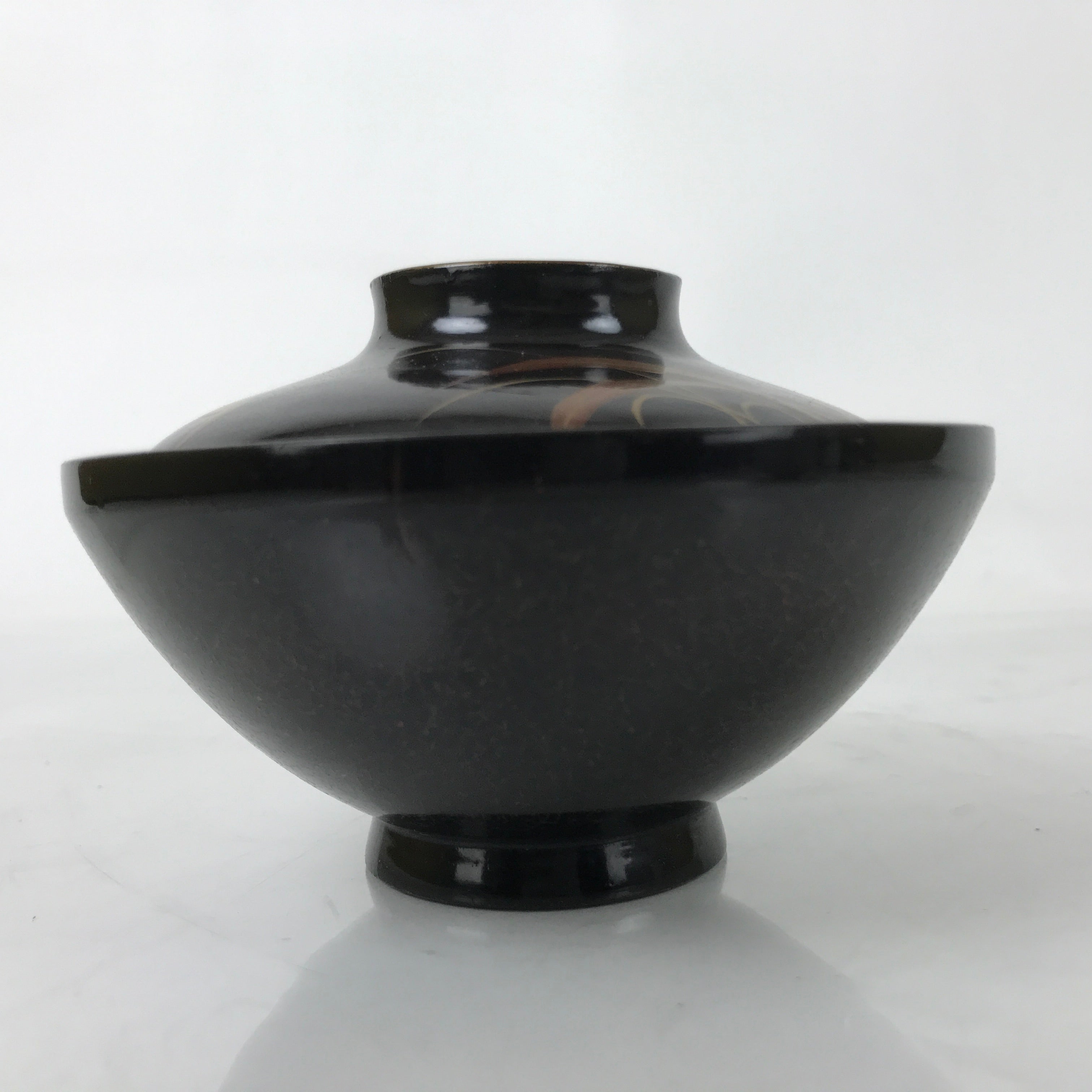 Japanese Lacquer Wood Lidded Bowl Nimonowan Vtg Makie Bird Black Gold LB122